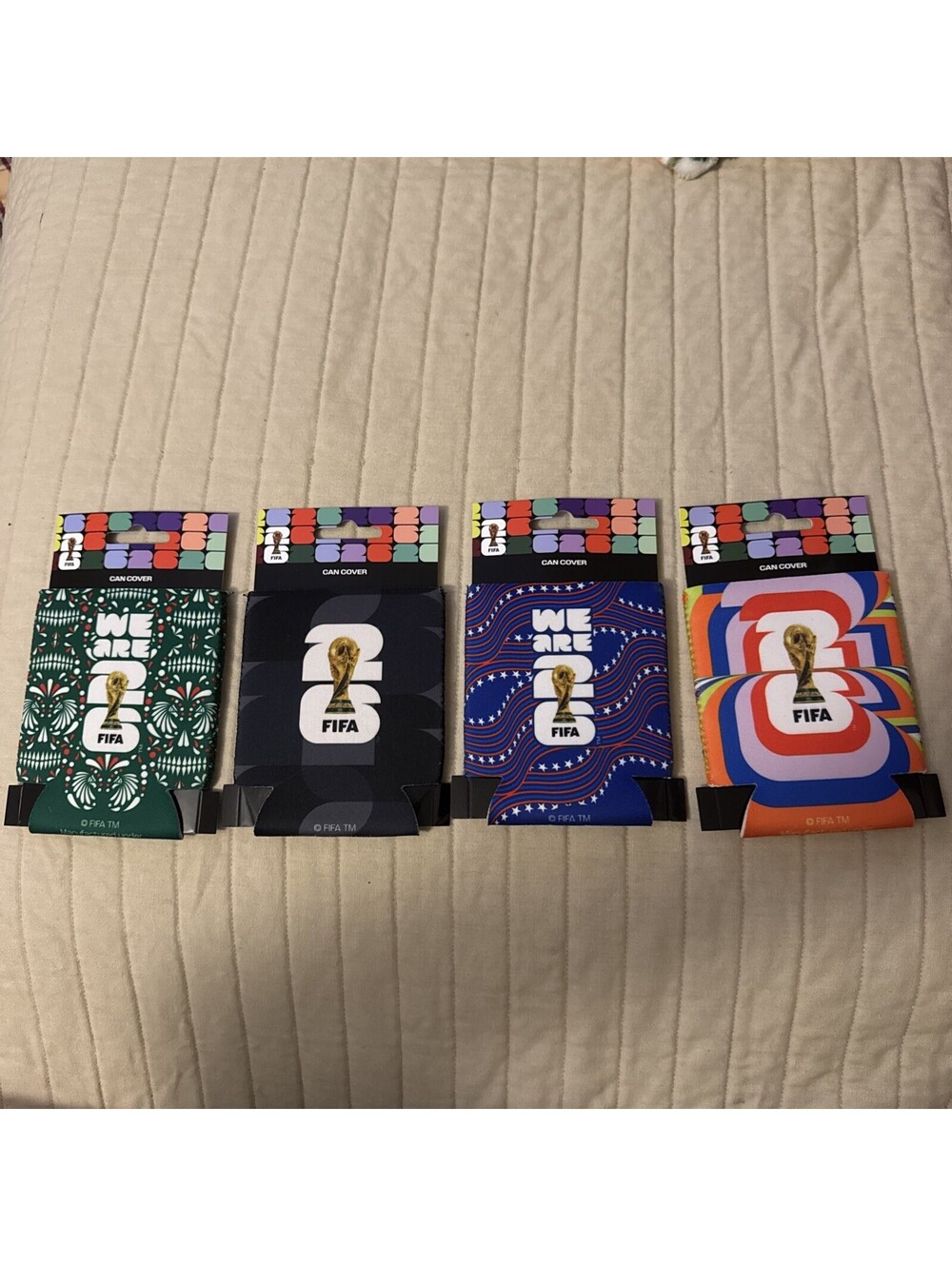 FIFA World Cup 2026 Can Cooler Sleeve Koozie Lot of 4 Assorted Designs NWT